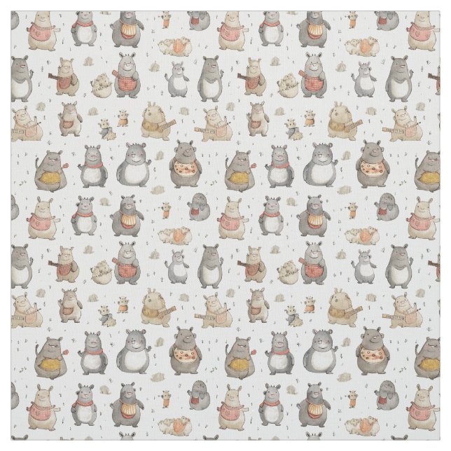 Quirky Quarters: Whimsy Hippo Fabric (Swatch)