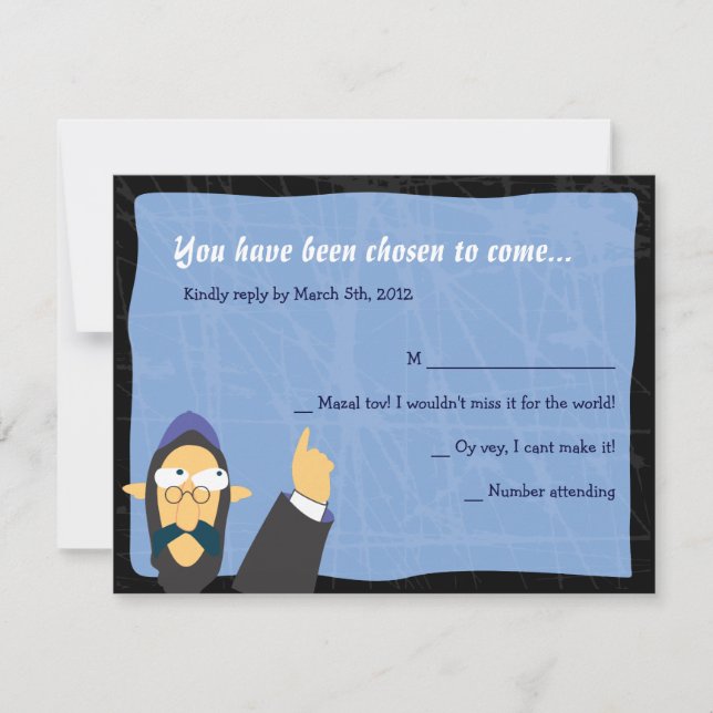 Quirky Rabbi Bar Bat Mitzvah Invitation Reply Card (Front)