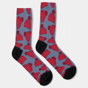 Quirky Red and Blue Bobble Hats Pattern Socks