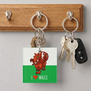 Quirky Red Dragon I Love Wales Welsh Flag Cartoon Key Ring