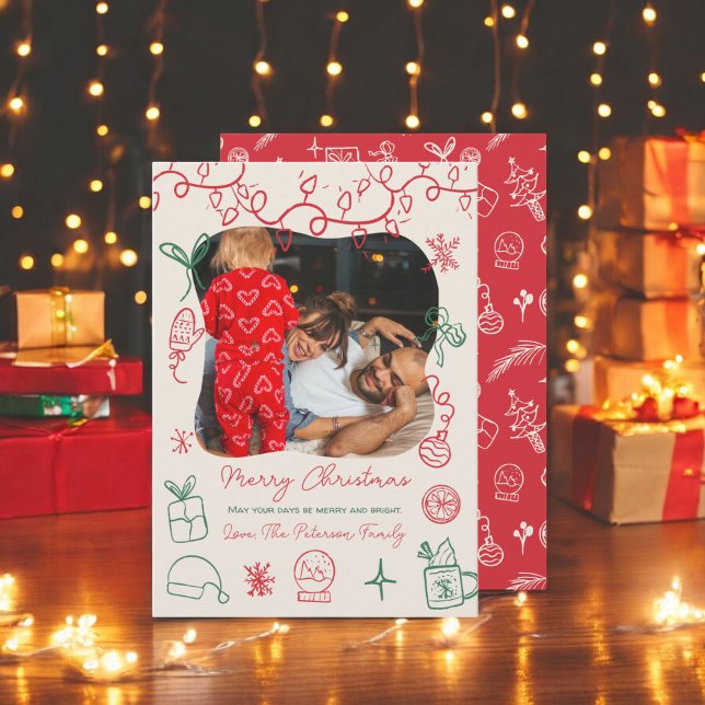 Quirky red green illustration fun photo Christmas Holiday Card (Quirky red green illustration fun photo Christmas Holiday Card)