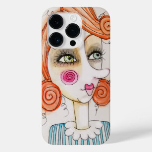 Quirky Red Hair Girl Art Illustration Blue Stripes Case-Mate iPhone 14 Pro Case