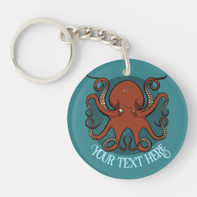 Quirky Red Octopus Artwork Personalized Design Key Ring (Front)