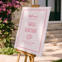 Quirky Retro Hand Drawn Cupid Wedding Welcome Sign