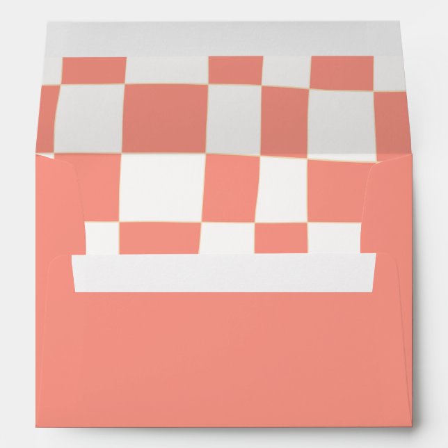 Quirky Retro Peach Orange White Chequerboard Envelope (Back (Bottom))
