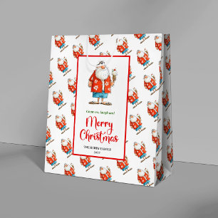 Quirky Santa Claus bold red green holiday gift bag