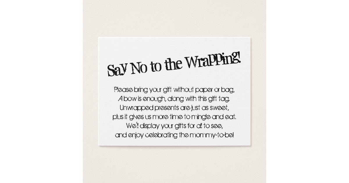 Quirky Say No to Wrapping Baby Shower Gift Card Zazzle