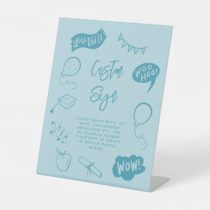 Quirky Scribble Graduation Party Blue Custom Sign