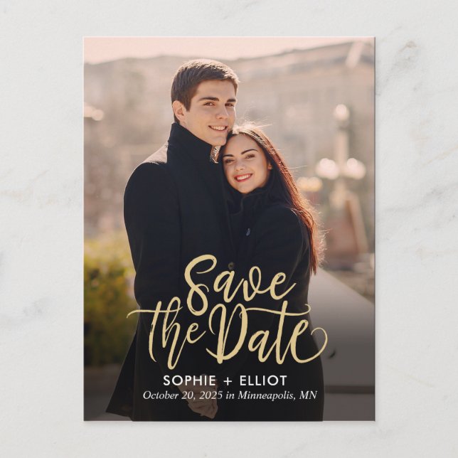 Quirky Script EDITABLE COLOR Save The Date Postcard (Front)