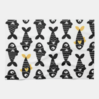 Quirky Seamless Black Fish Pattern Kitchen Towels