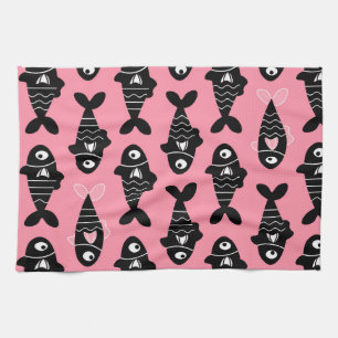 Quirky Seamless Black Fish Pattern Kitchen Towels