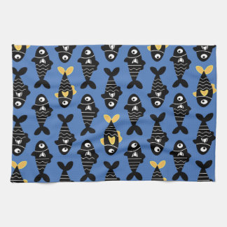 Quirky Seamless Black Fish Pattern Kitchen Towels