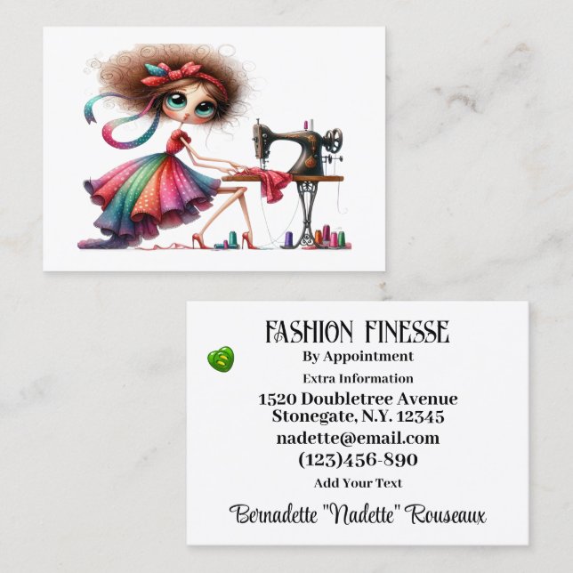 Quirky Seamstress Sewing Tailor  Business Card (Front/Back)