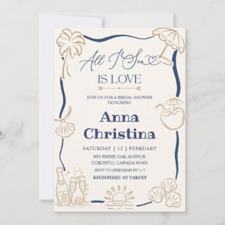 Quirky Seashells Wedding Bells Bridal Shower Invitation