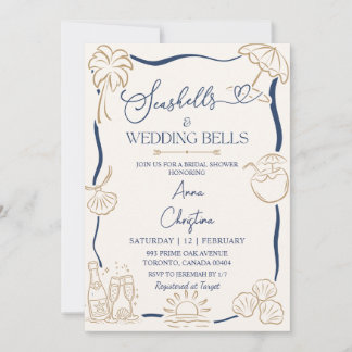 Quirky Seashells Wedding Bells Bridal Shower Invitation
