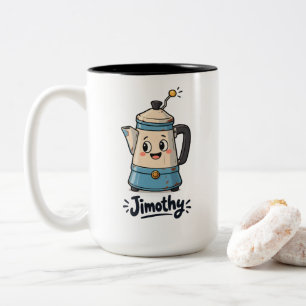 Quirky Short Percolator Jimothy Playful Vibe Two-Tone Coffee Mug