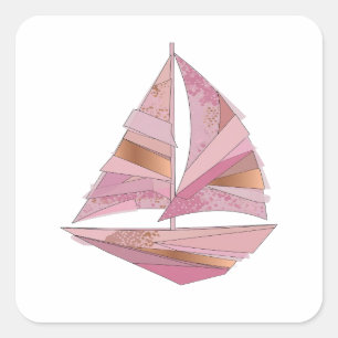 Quirky Silver PINK SAILBOAT Decal Design Square Sticker