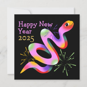 Quirky Snake New Year Black Greeting Card