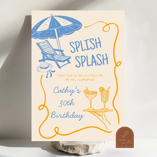 Quirky Splish Splash Summer Cocktail Birthday Invitation (Creator Uploaded)