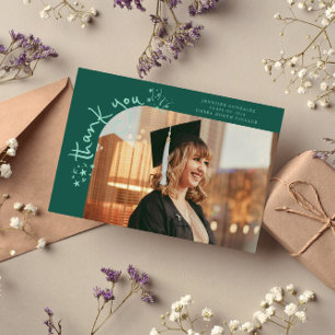 Quirky Stars Green Grad Photo Thank You Announcement