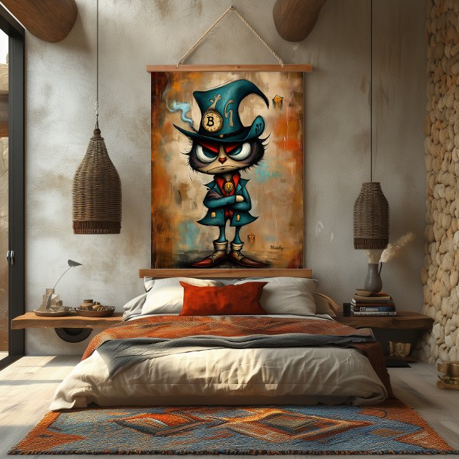 Quirky Steampunk Bitcoin Character Art Hanging Tapestry (Creator Uploaded)