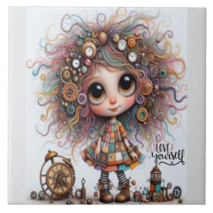 Quirky Steampunk Girl Love Ceramic Tile