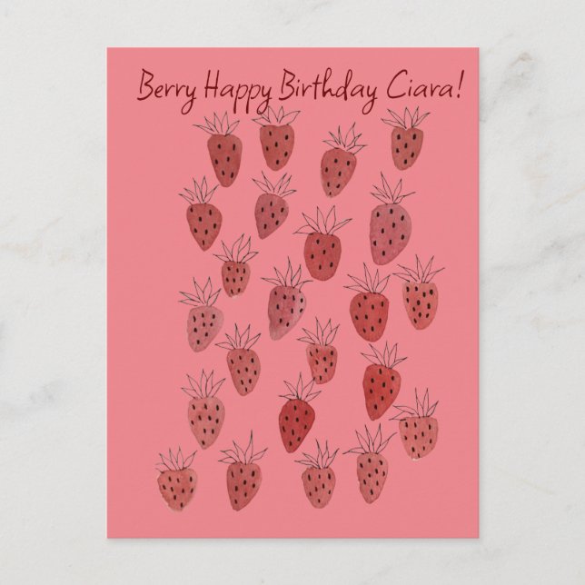 Quirky Strawberry Pattern Birthday Card (Front)