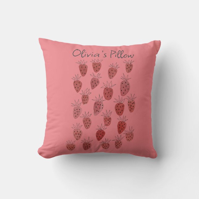 Quirky Strawberry Pattern Throw Pillow (Front)