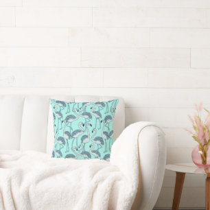 Quirky Striped Turquoise Flamingos Pattern Cushion