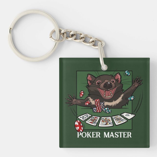 Quirky Tasmanian Devil Character Poker Cartoon Key Ring (Front)