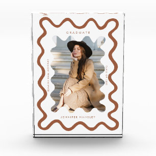 Quirky Terracotta Wavy Line Graduate Keepsake Photo Block