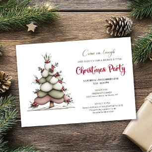 Quirky tree red green holiday party printable card