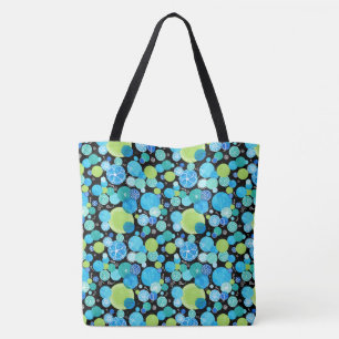 Quirky Turquoise Blue Neon Green Emerald on Black Tote Bag