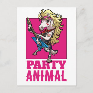 Quirky Unicorn 80s Glam Metal Party Animal Cartoon Postcard