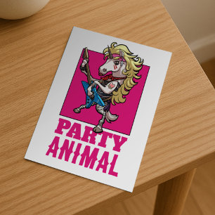 Quirky Unicorn 80s Glam Metal Party Animal Cartoon Postcard