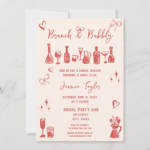 Quirky Unique Hand Drawn Bridal Brunch and Bubbly Invitation