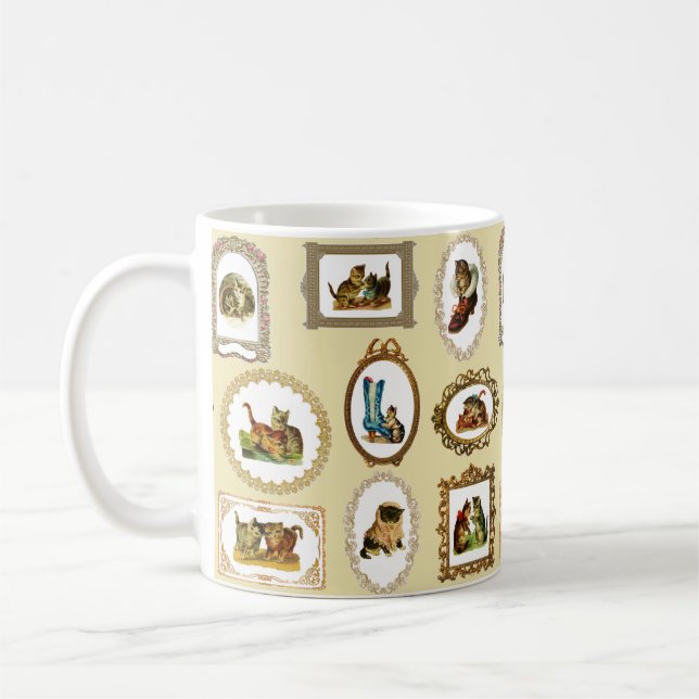 Quirky Vintage Framed Cats Pattern Coffee Mug (Left)
