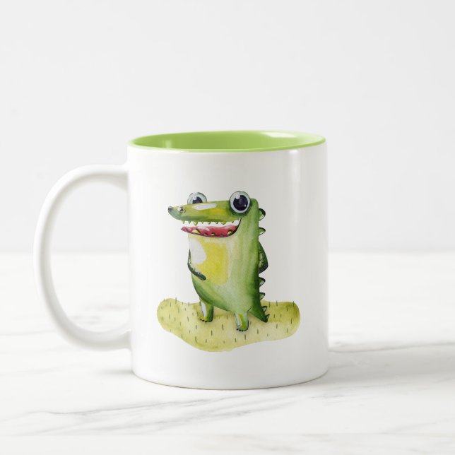 Quirky Watercolor Gator Collectable Two-Tone Coffee Mug (Left)