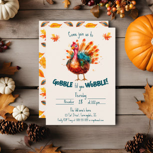 Quirky Watercolor Turkey Thanksgiving Invitation