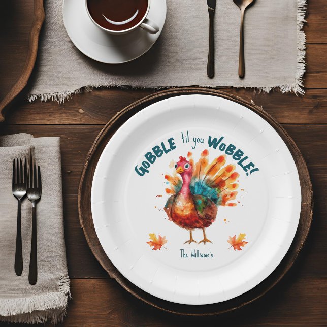 Quirky Watercolor Turkey Thanksgiving Paper Plate (Creator Uploaded)