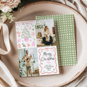 Quirky Wavy Frame Hand Drawn Merry Christmas Photo Holiday Card