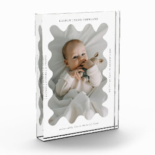 Quirky Wavy Frame Newborn Keepsake White Photo Block