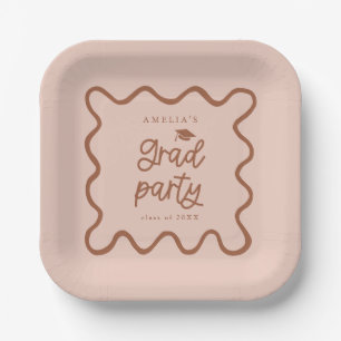 Quirky Wavy Line Terracotta Grad Party Paper Plate