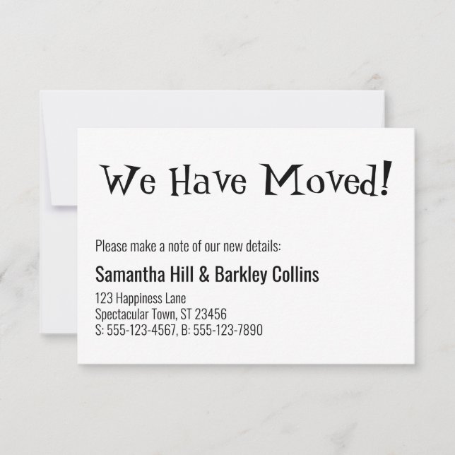 Quirky We Have Moved! White New Address Card (Front)