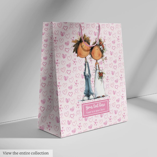Quirky Wedding Couple Gift Bag Funny Cartoon (Quirky Wedding Couple Gift Bag Funny Cartoon)