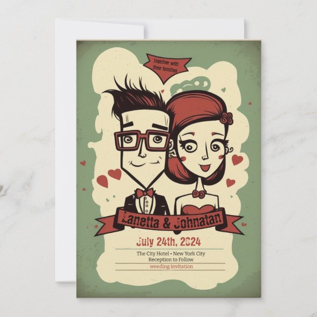 Quirky wedding invites, wedding invitations (Front)