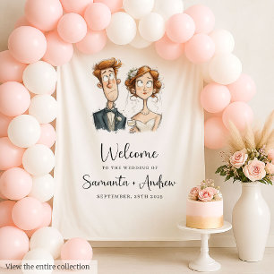 Quirky Wedding Tapestry Watercolor Newlyweds Party