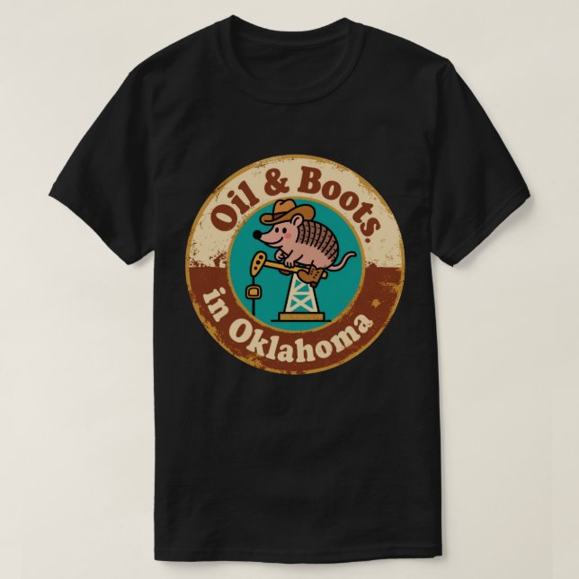 Quirky Western Charm_ Oklahoma Cowboy Armadillo T-Shirt (Design Front)