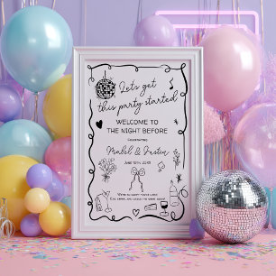 Quirky whimsical black casual Wedding Welcome Poster