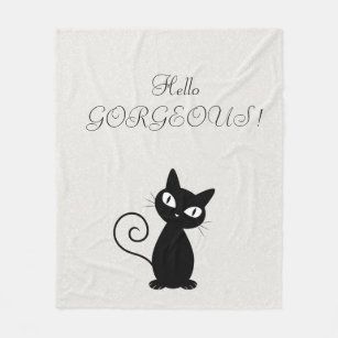 Quirky Whimsical Black Cat Glittery-Hello Gorgeous Fleece Blanket